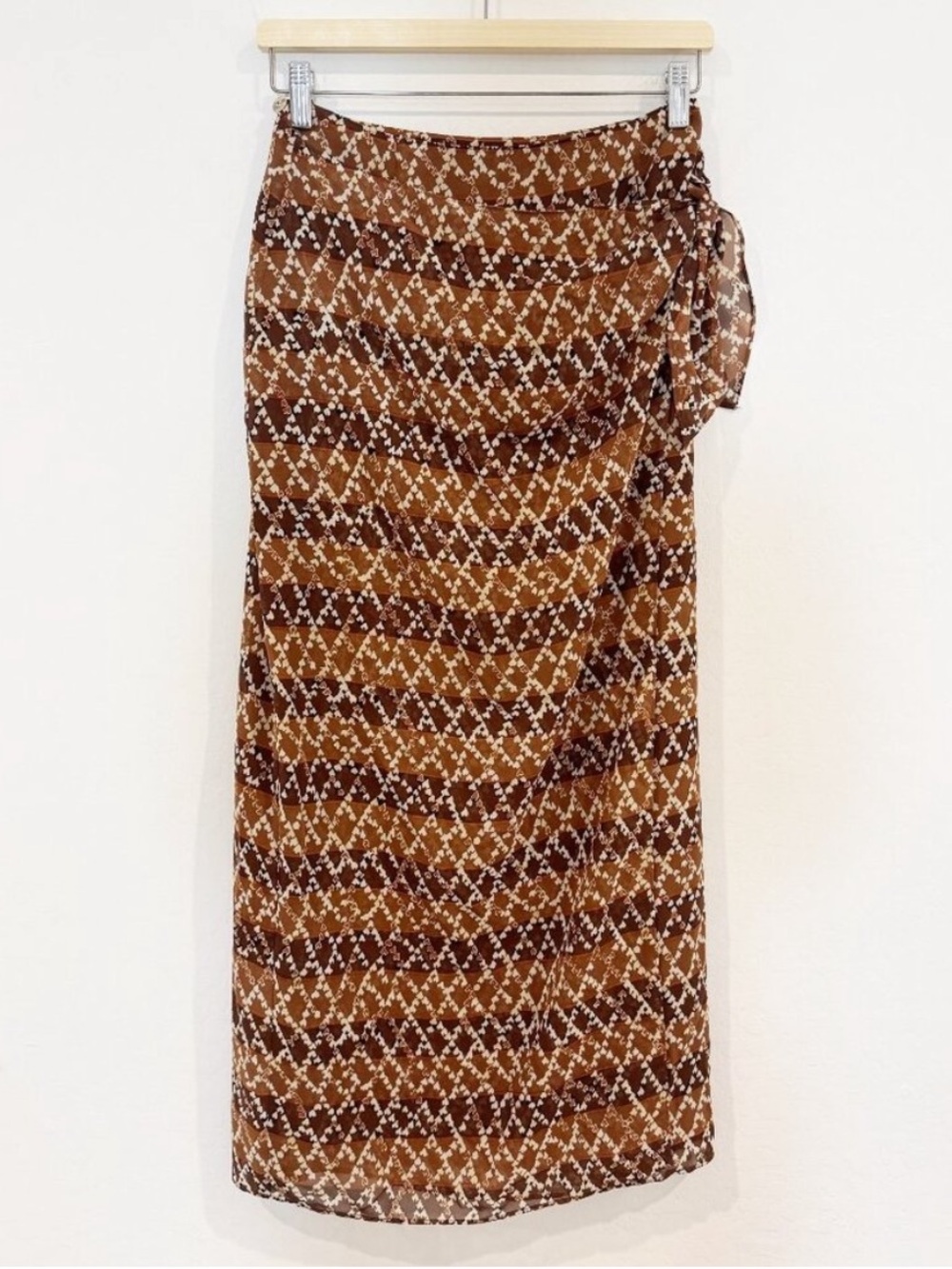 New York Co Maxi Skirt Size M Brown Chiffon Wrap Lined 90s Vintage Midi Retro